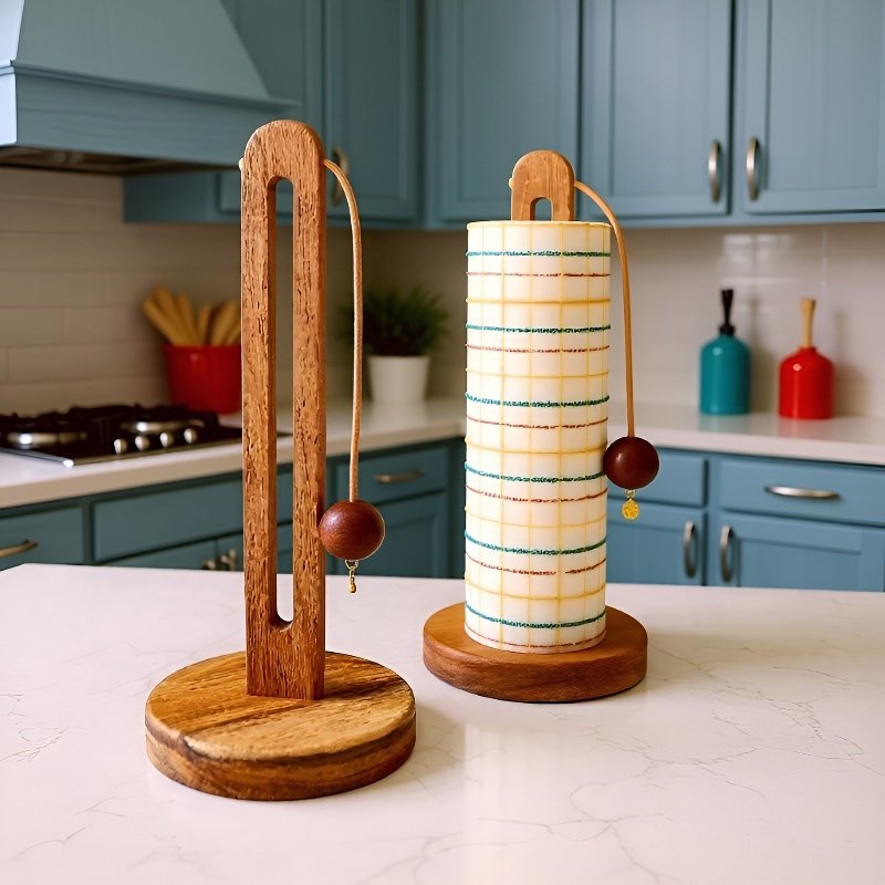 Punch-Free Wooden Kitchen Paper Towel Rack