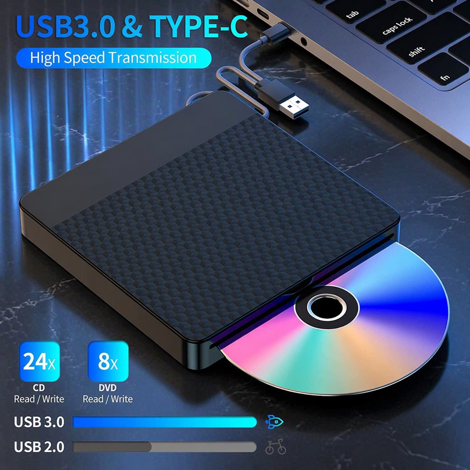 Slim slot-in CD writer for external use