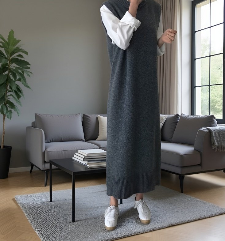 베스트 롱 니트 스커트 여성 카디건 원피스 니트 원피스