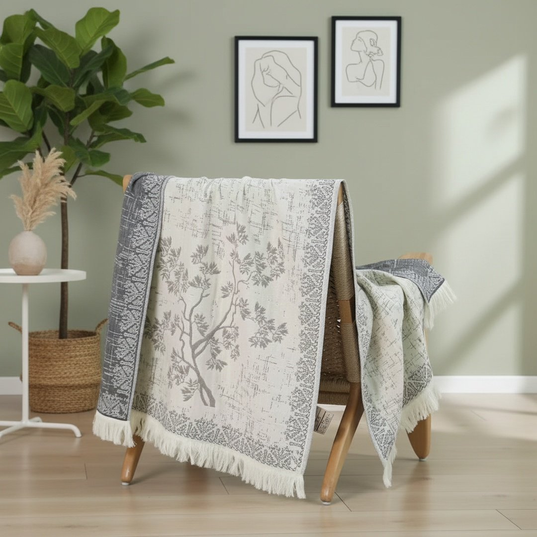 100% Cotton Jacquard Yarn Multi-Layer Gauze Tassel Bath Towel