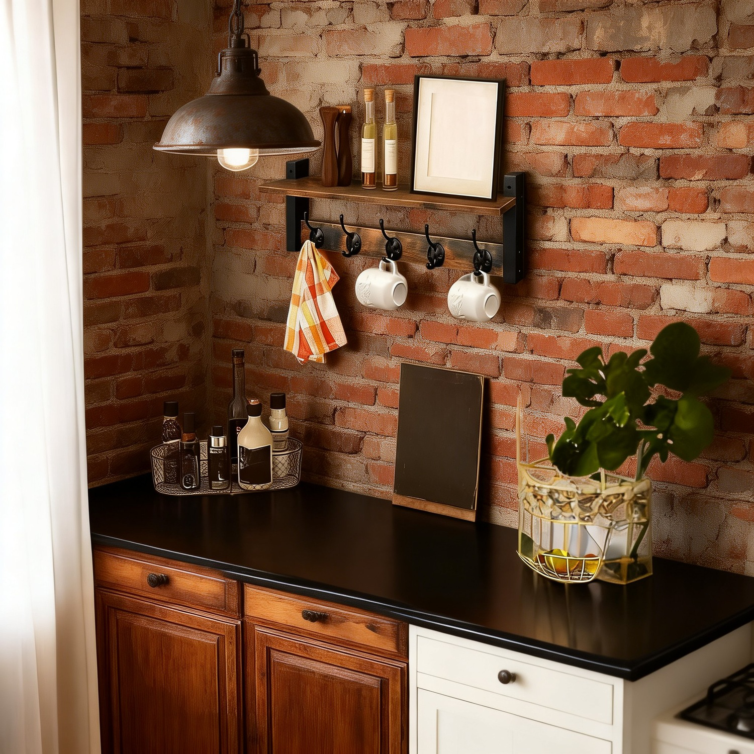 リビング用木製壁掛けラック 玄関キー収納棚