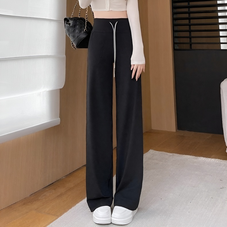 정장 캐주얼 바지 여 추동 긴바지 하이웨스트 슬림 스판 일자 바지 포켓 상어 가죽 슬랙스