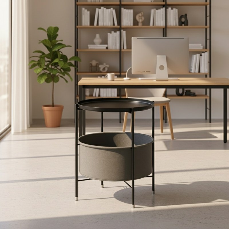 Minimalist metal round table close-up