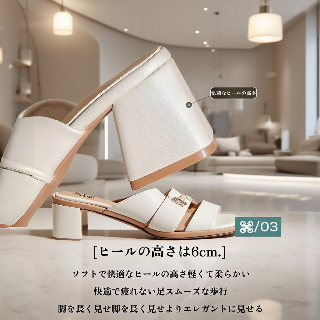 高級レザー素材のレディースハーフスリップサンダル