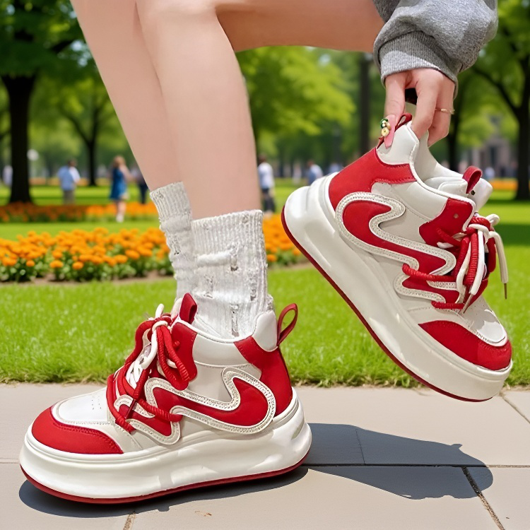 통굽 패션지애 레드 캐주얼 여성화 키높이 통굽 하이탑 여성화 레드 캐주얼 하이탑
