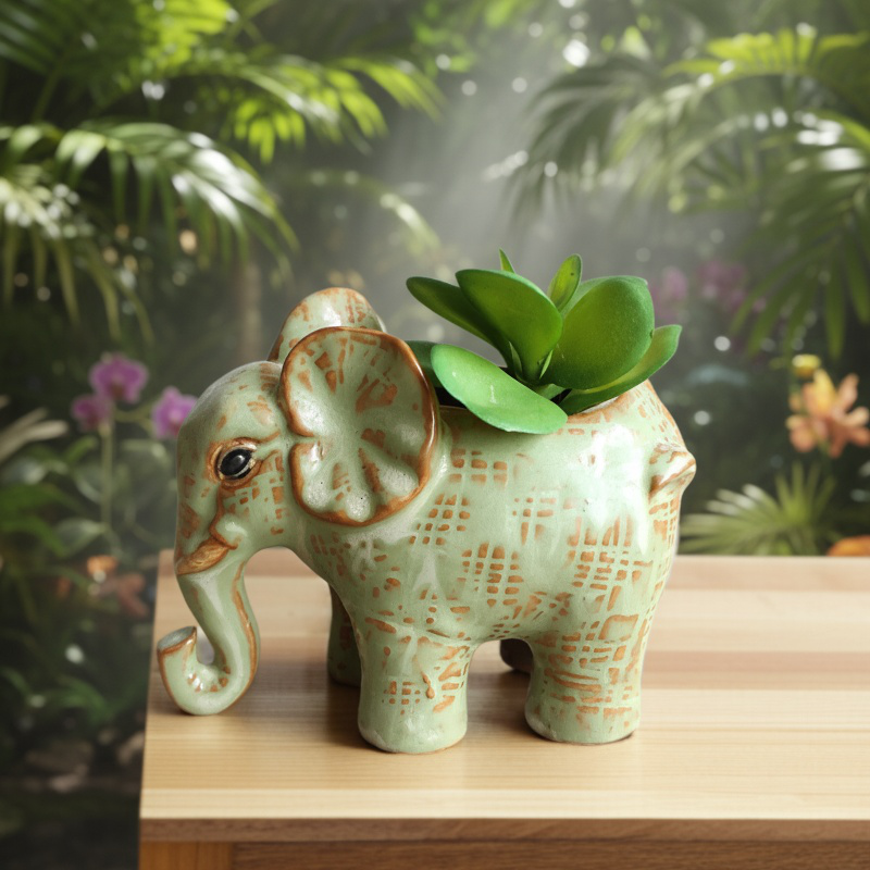 Lucky Elephant Ceramic Flower Pot for Succulents