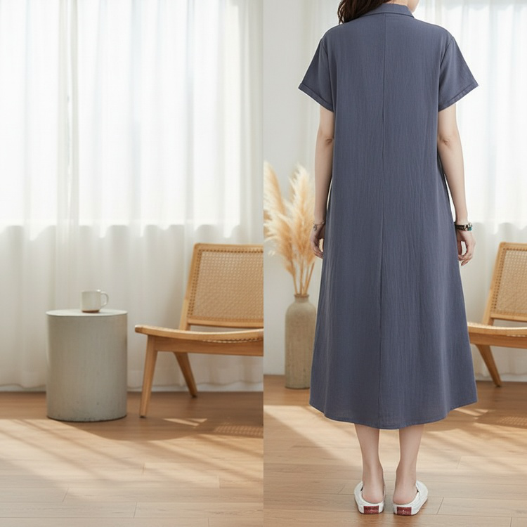 大人女性向けコットンリネンワンピース後ろ姿