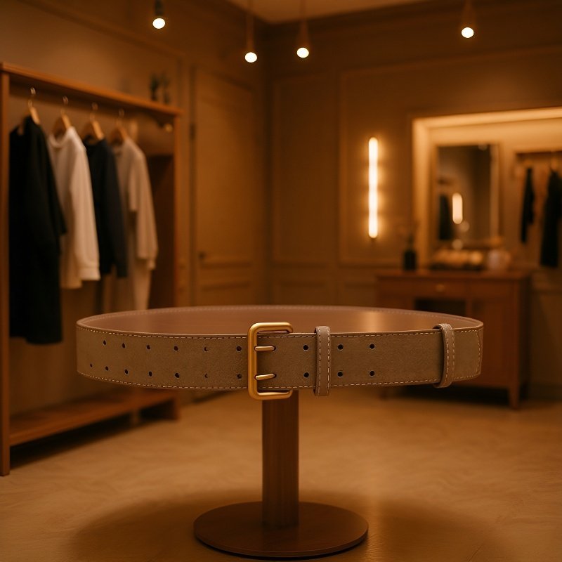 Detalle del material escarchado del cinturón de cuero para mujer