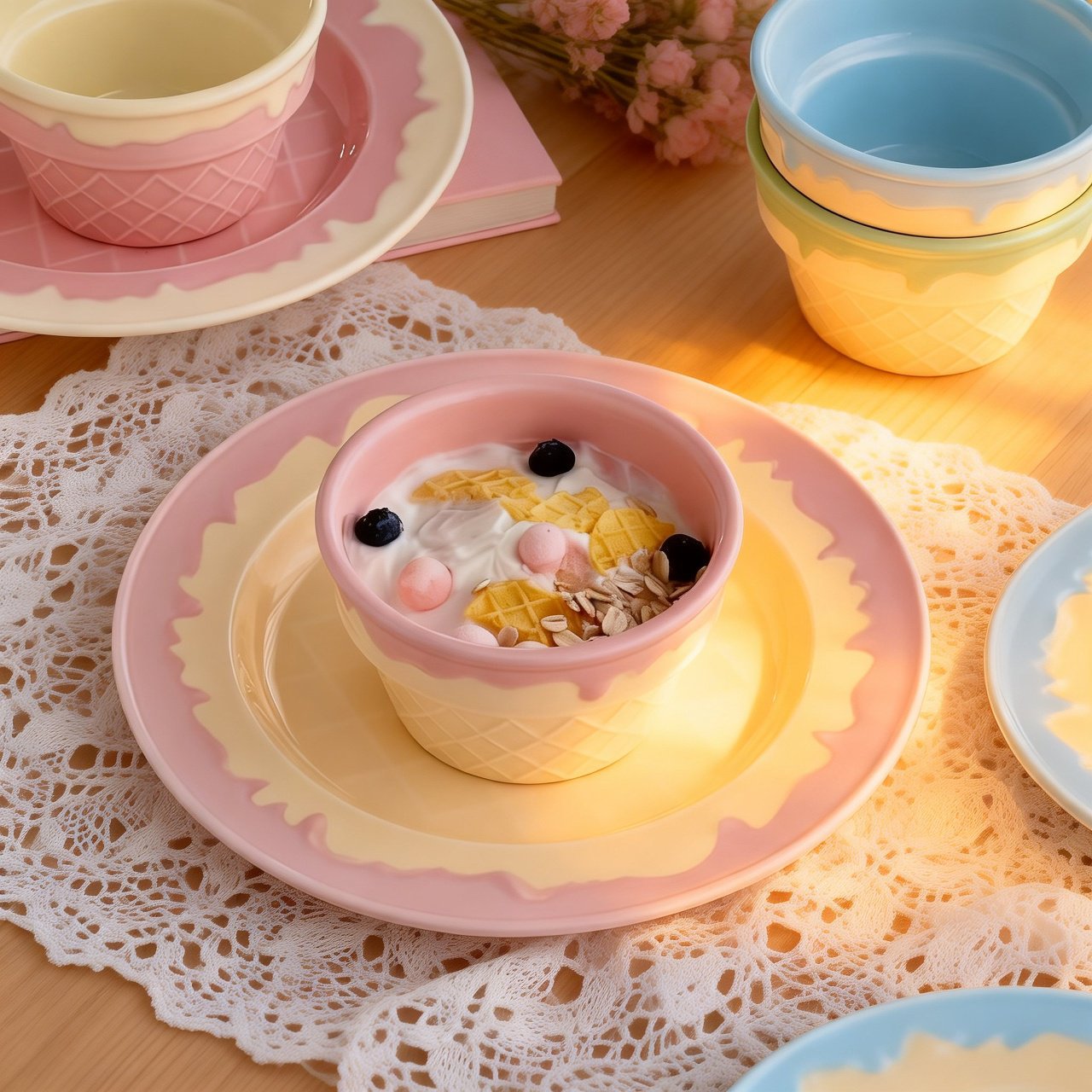 Platos de cerámica con forma de helado adorable