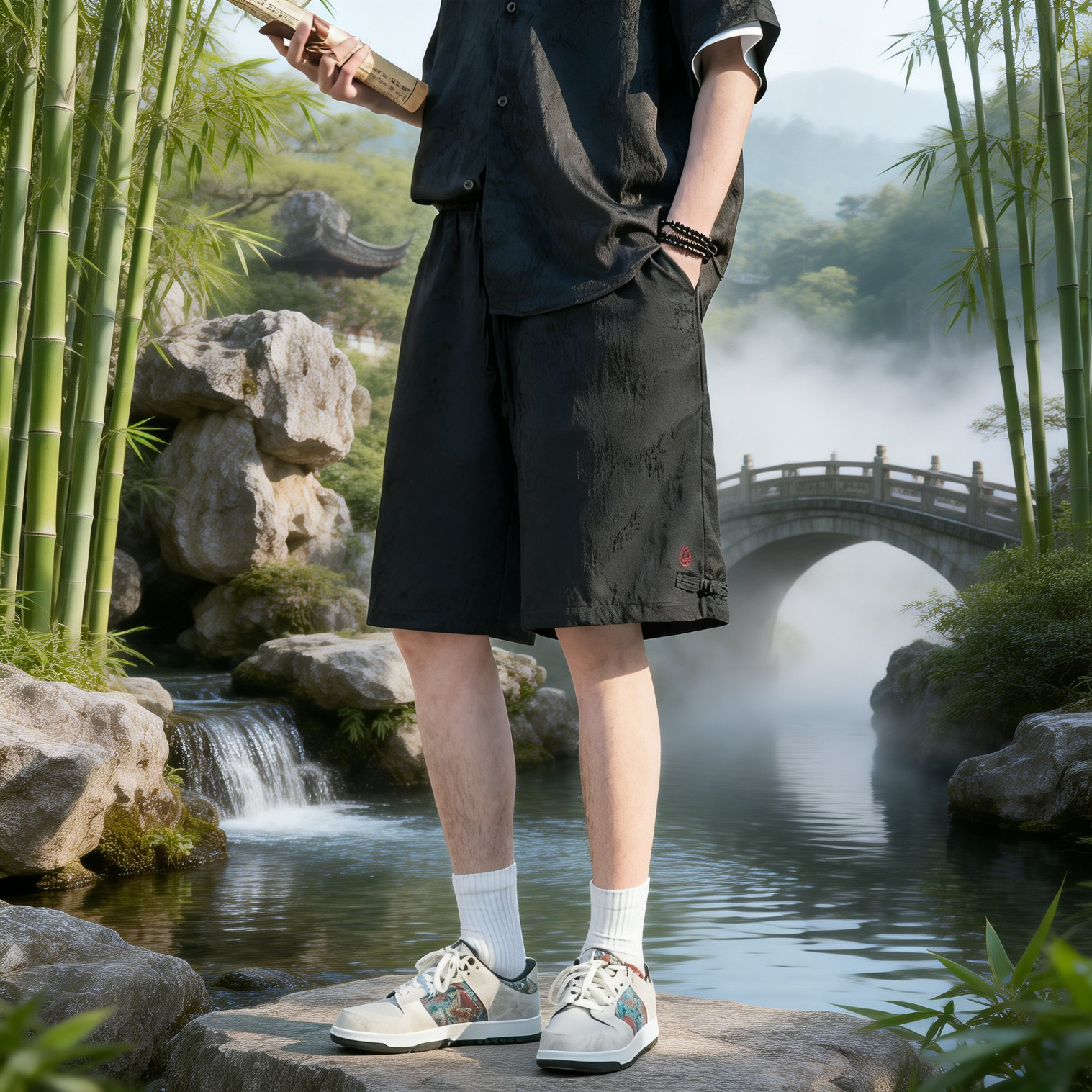 ゆったり涼しいメンズ五分袴パンツ