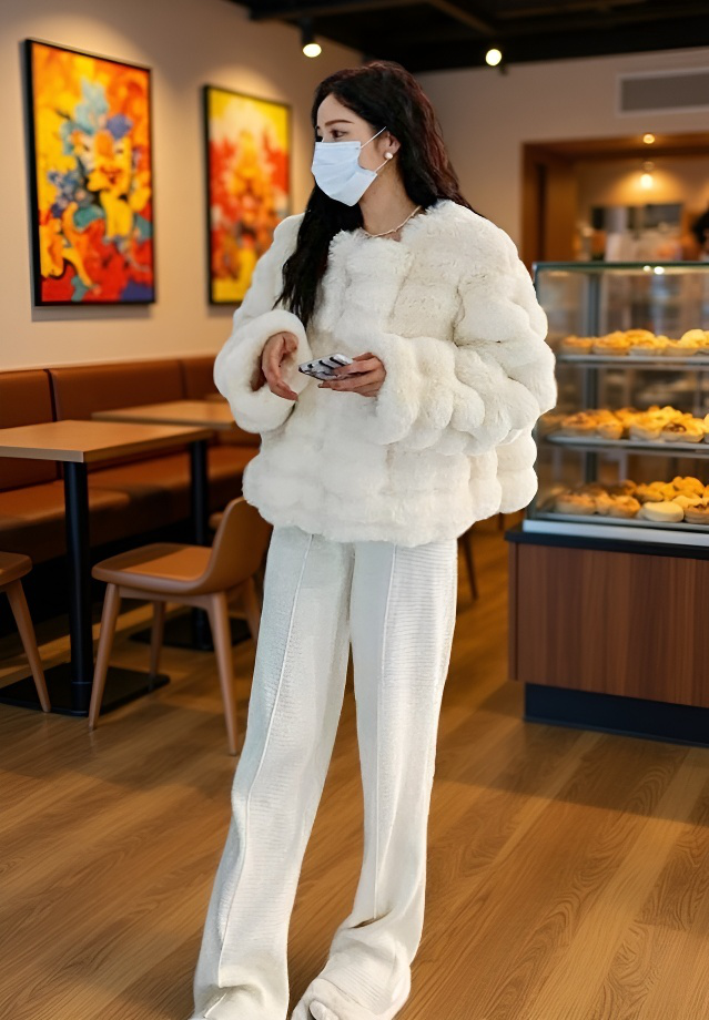 Környezetbarát nyúlprém rövid kabát női téli viselet