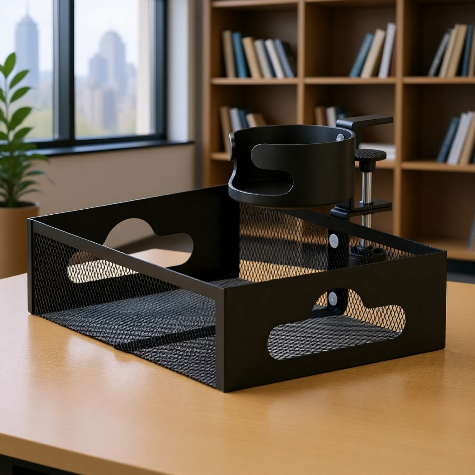 Under-desk cable management rack, no-drill mesh basket cable organizer, power strip holder, under-de