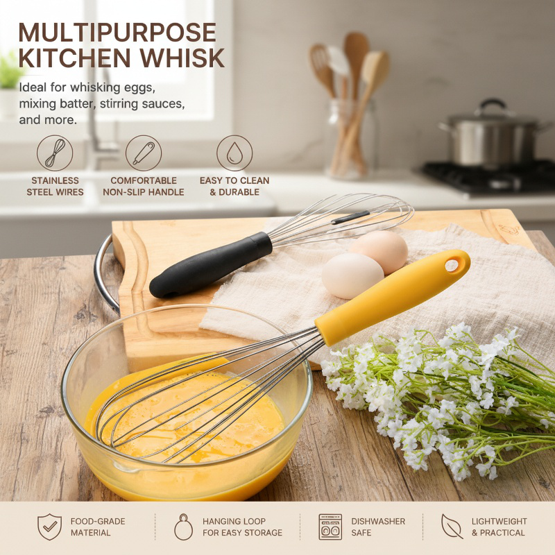 Close-up of silicone wires on egg whisk