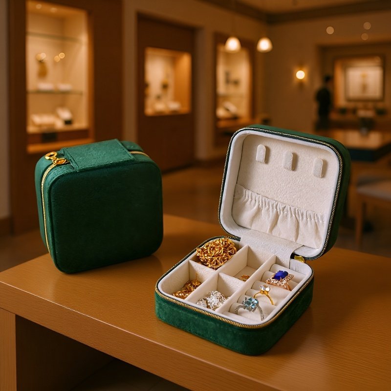 Kompakte Schmuckaufbewahrungsbox für Ringe und Ohrringe, tragbar für unterwegs