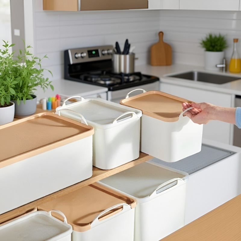 멀티 토트 수납함 솔리드 플라스틱 수납 정리함 덮개 달린 옷과 잡동사니 수납함