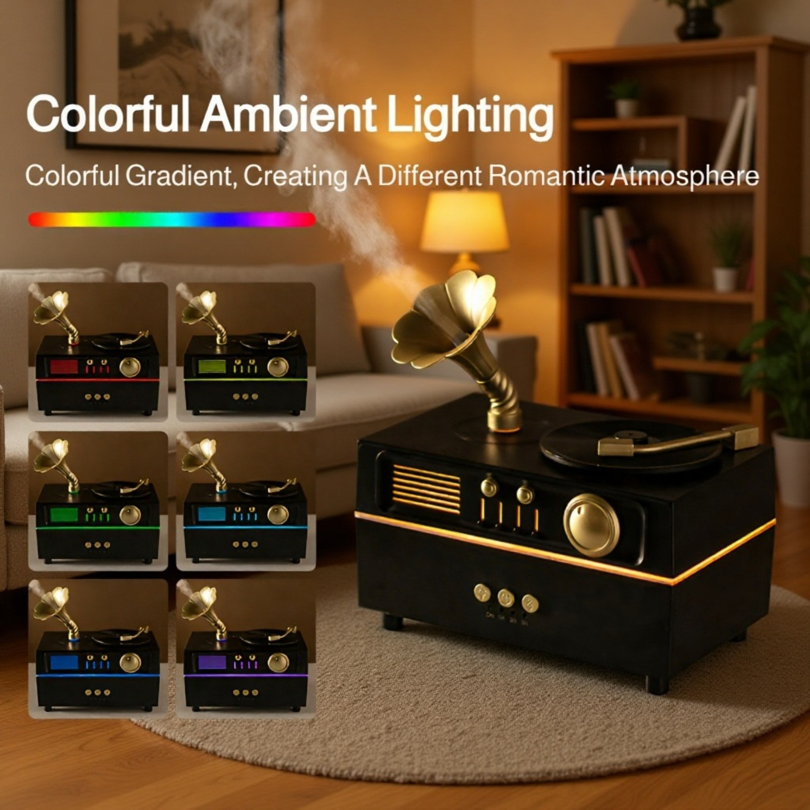 Multifunctional Retro Gramophone Humidifier – Three Speeds, Remote Controlled