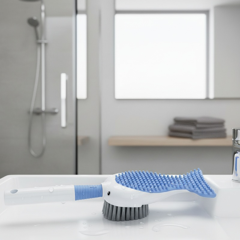 Ensemble brosse WC en silicone avec pulvérisateur et socle à ventouse