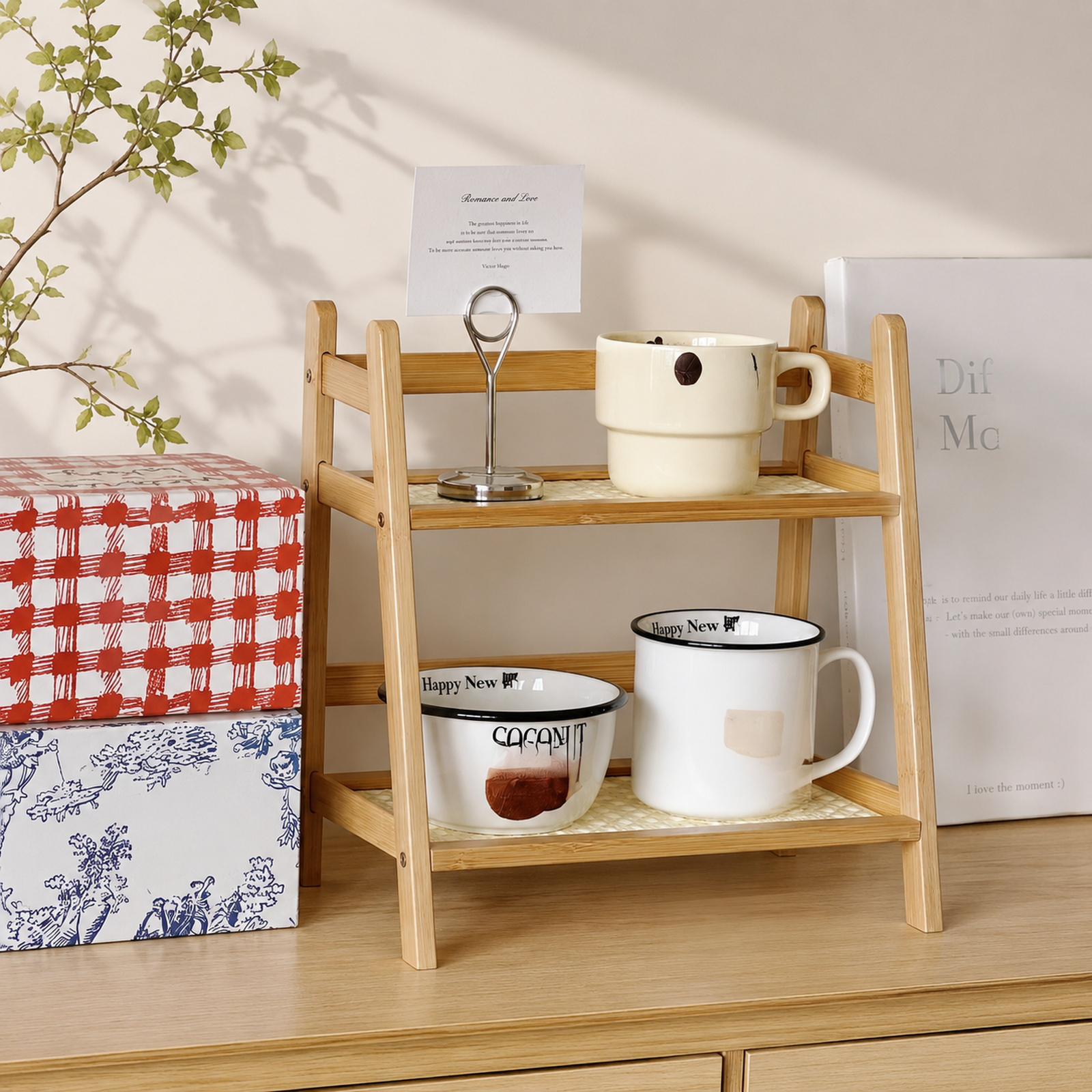 Étagère de cuisine multi niveaux en rotin plastique crème