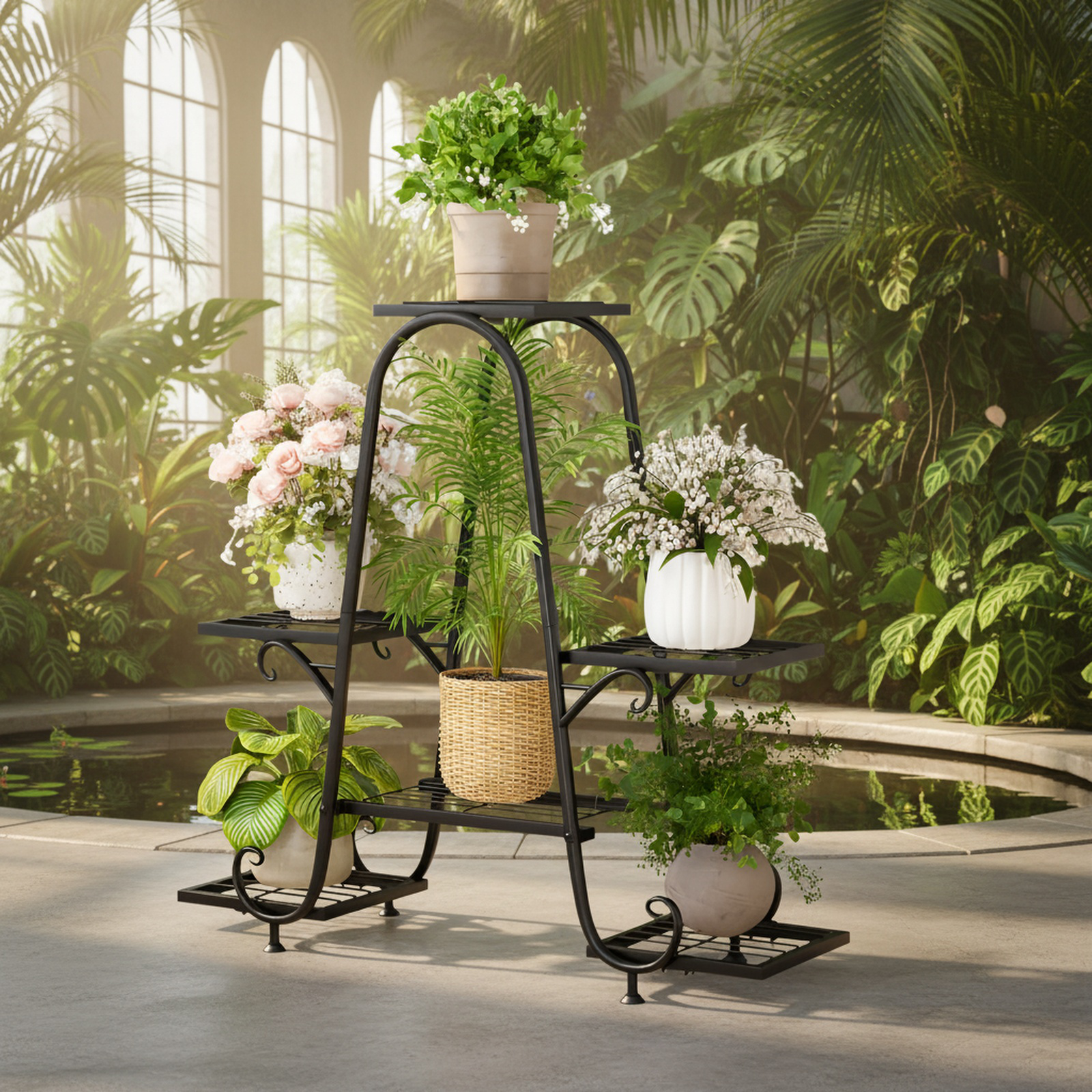 Bodenstehendes Gartenregal aus Schmiedeeisen, nordischer Stil, 50x80x25cm