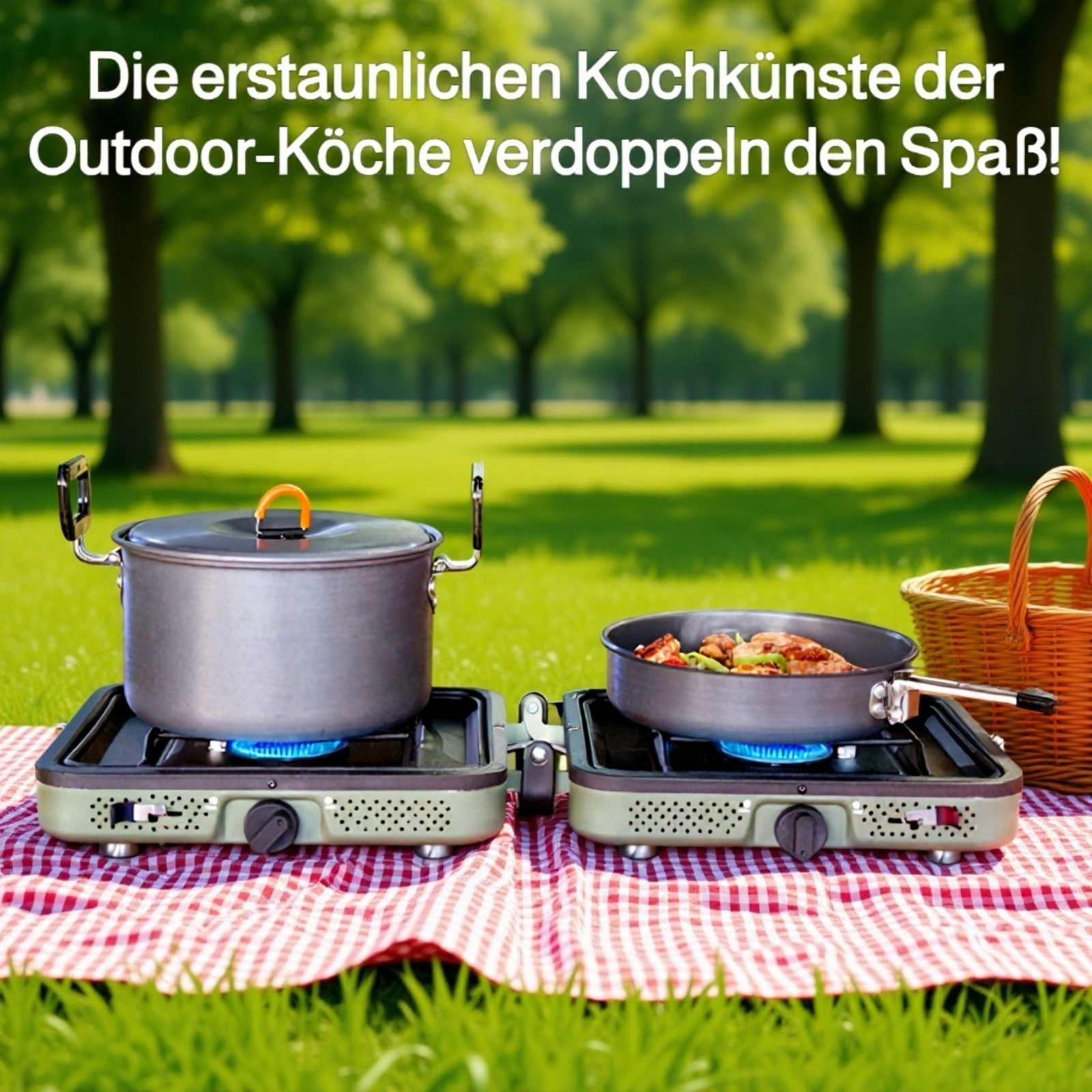 Faltbarer tragbarer Camping-Gaskocher mit zwei Flammen für den Außenbereich