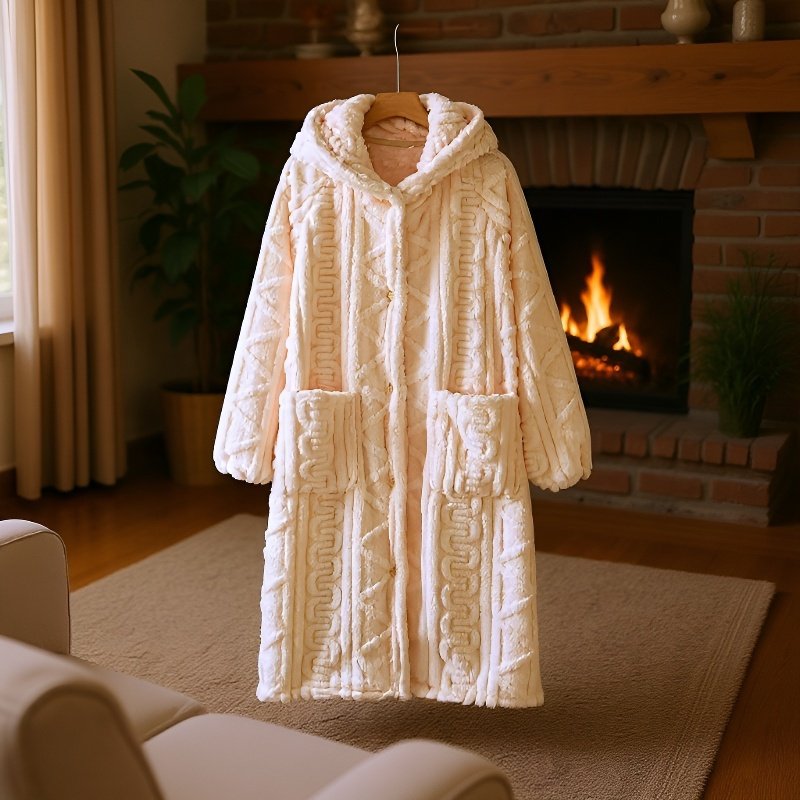 Thick and Warm Plush Hooded Bathrobe for Women and Men — Cozy Flannel Sleepwear