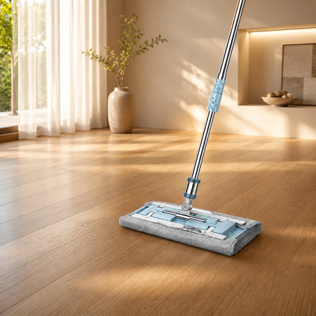 Mop wringing mechanism demonstrated with cleaning cloth
