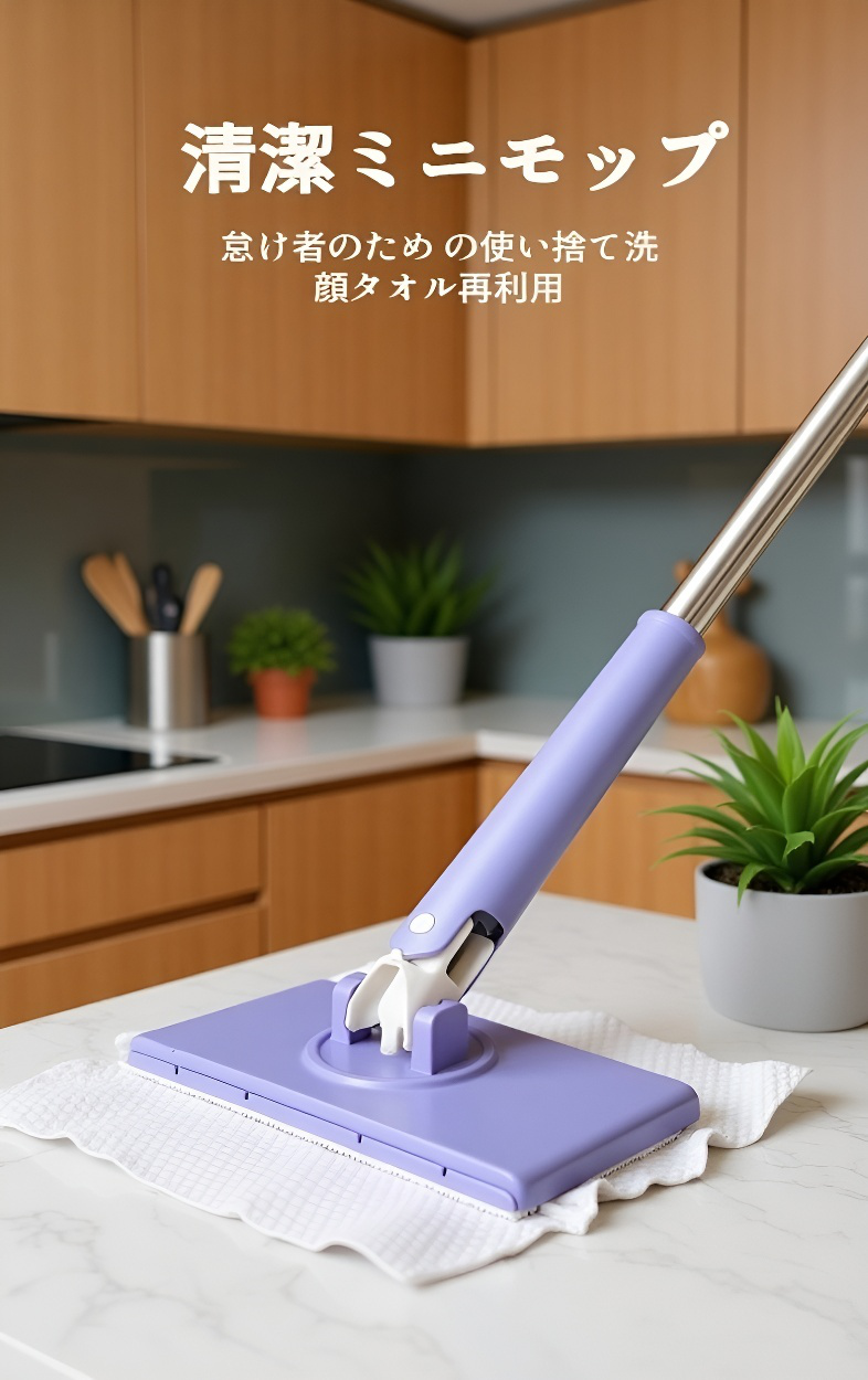 多機能フラットモップで浴室床を簡単に掃除