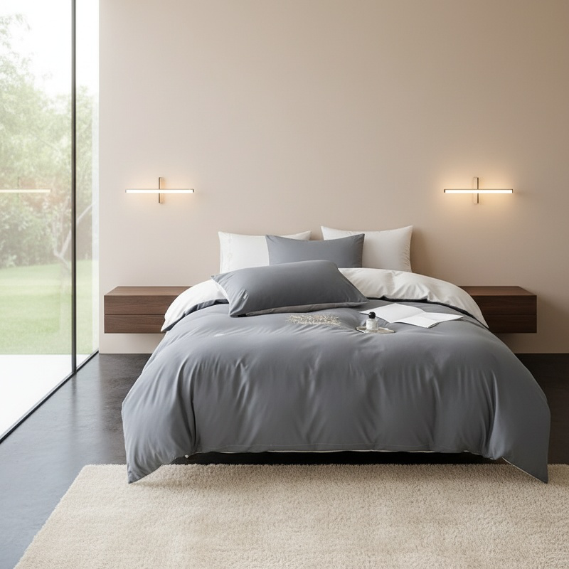 Elegant Embroidered Four-Piece Luxury Bedding Set on king size bed