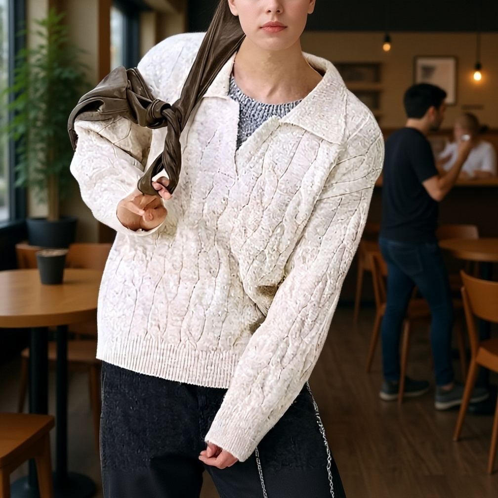 オーバーサイズ厚手Vネックセーター ユニセックス 秋冬ファッション