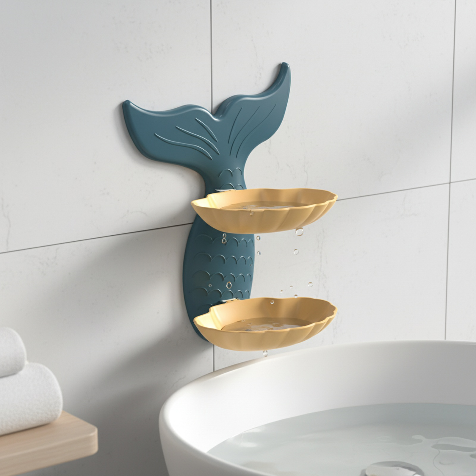Repisa de baño para jabón de dos niveles con ventosa, instalación fácil sin taladro