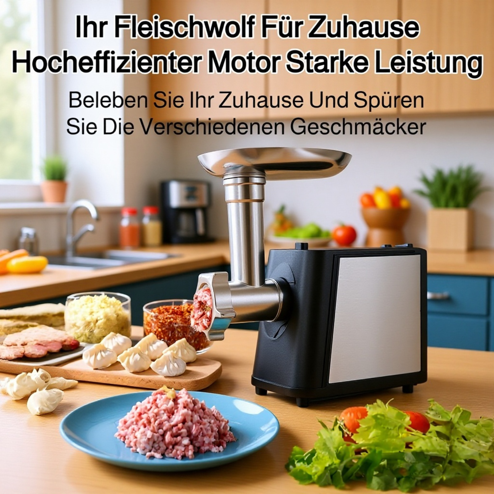 Fleischwolf vollautomatische Edelstahl elektrische Haushaltsfleischwolf Wurstfüller