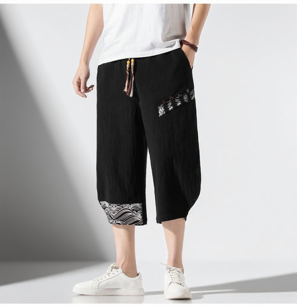 ゆったりリネンコットンワイドパンツ メンズ