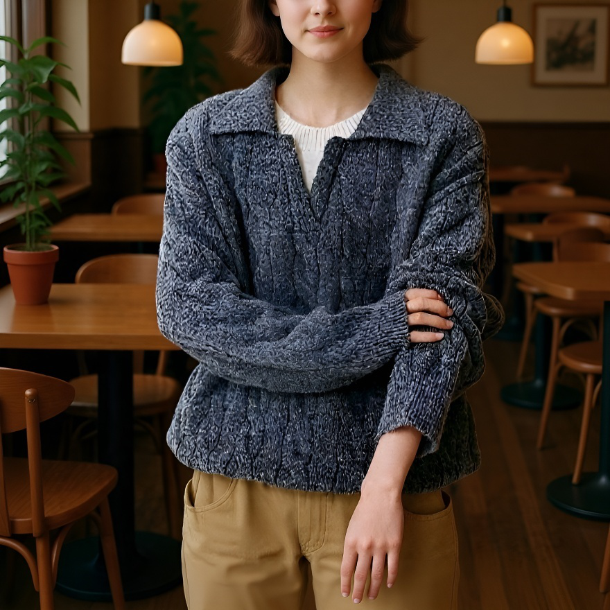 オーバーサイズ厚手Vネックセーター全体画像