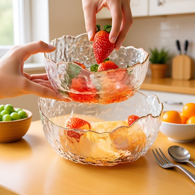 Clear Glass Bowl Hammered Japanese Fruit Plate High Color Salad Bowl Popular Fruit Bowl