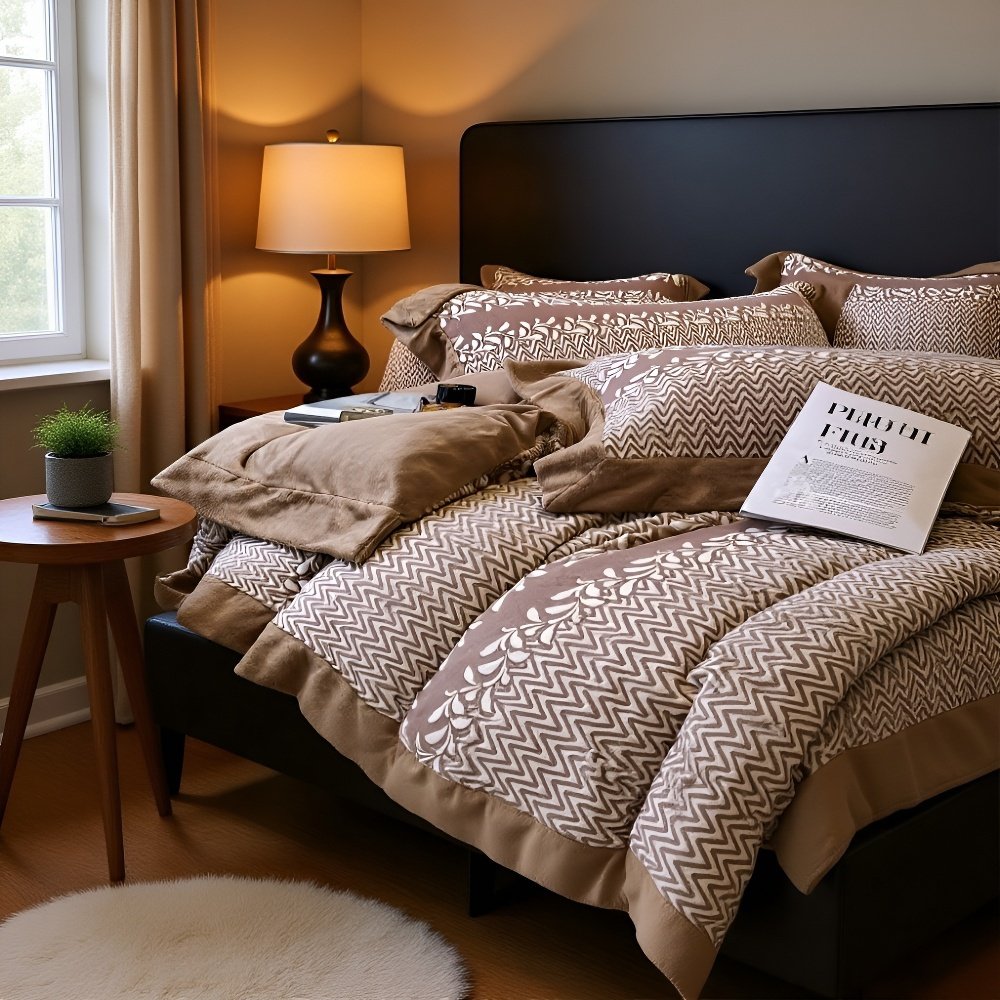 Juego de cama de 4 piezas de terciopelo con diseño de cisne 