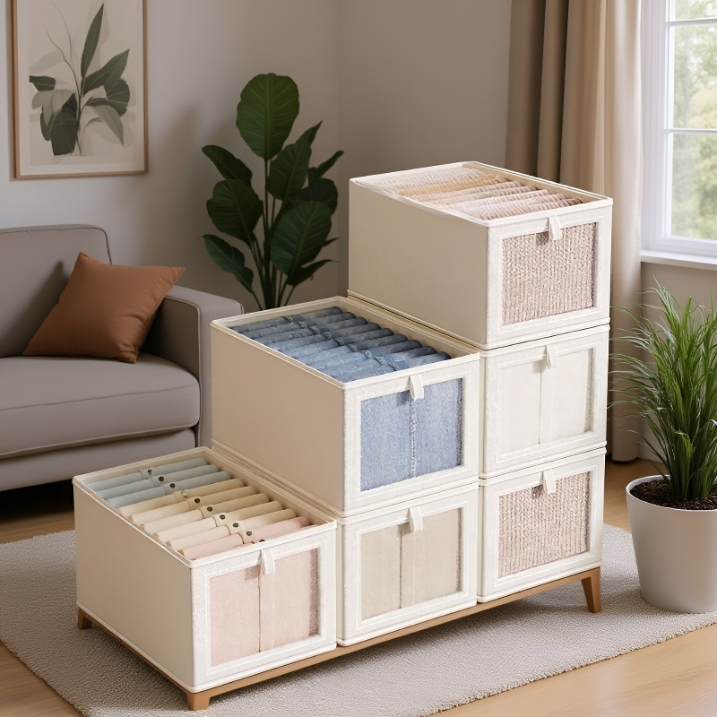 가정용 라지 수납함 접이식 분리 수납 정리함 뚜껑 달린 방진 의류 수납함 옥스포드 베란다 수납함