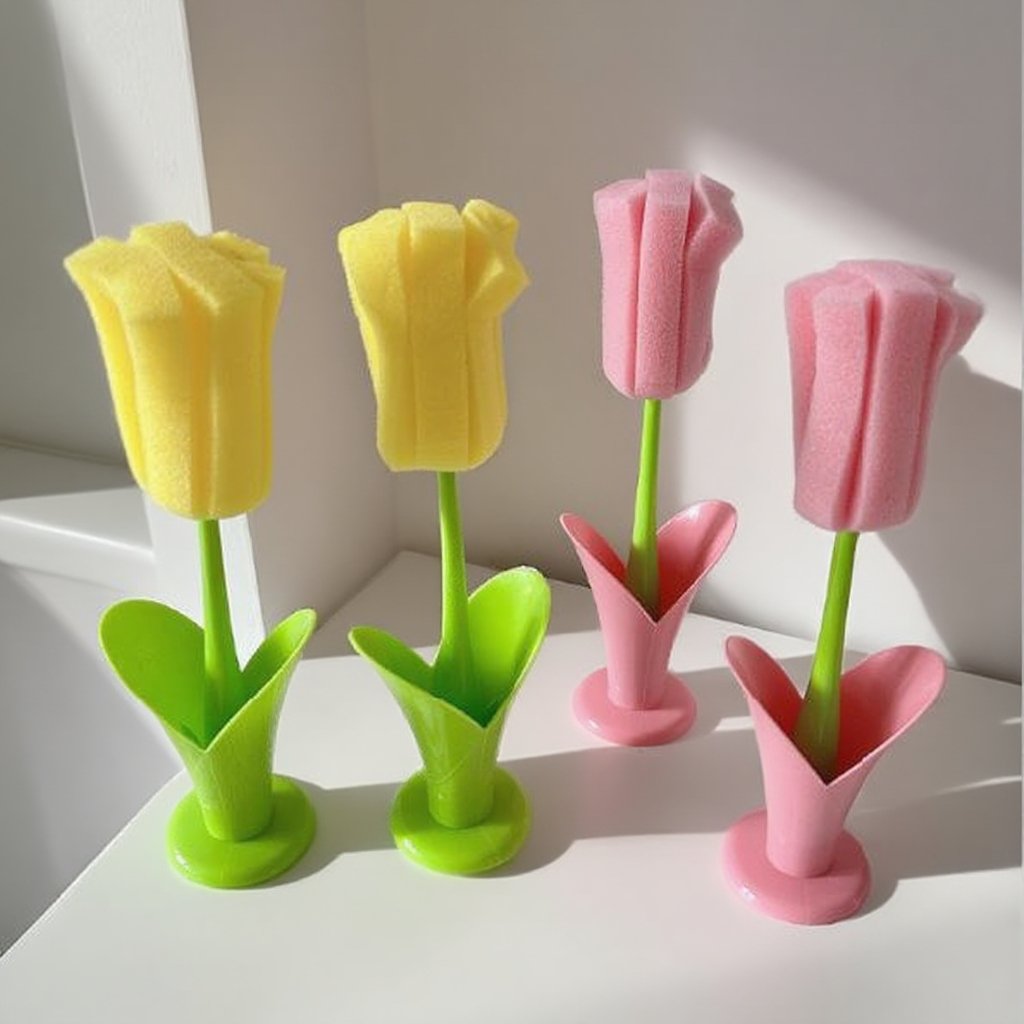  Dlouhá rukojeť na mytí pohárů s houbičkou, snadno odnímatelná, čisticí nástroj