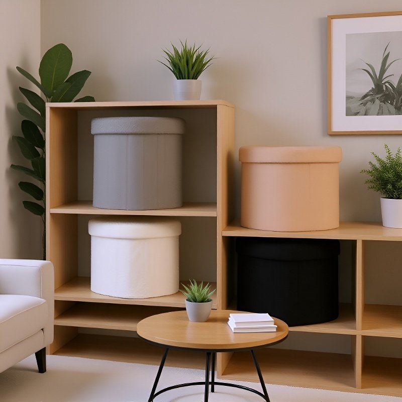 Taburete de almacenamiento multifuncional en forma de corazón con tela de felpa