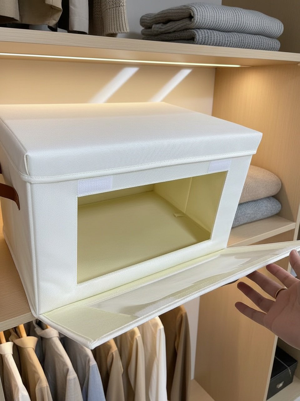 Wardrobe clothing organizer storage box with clear window