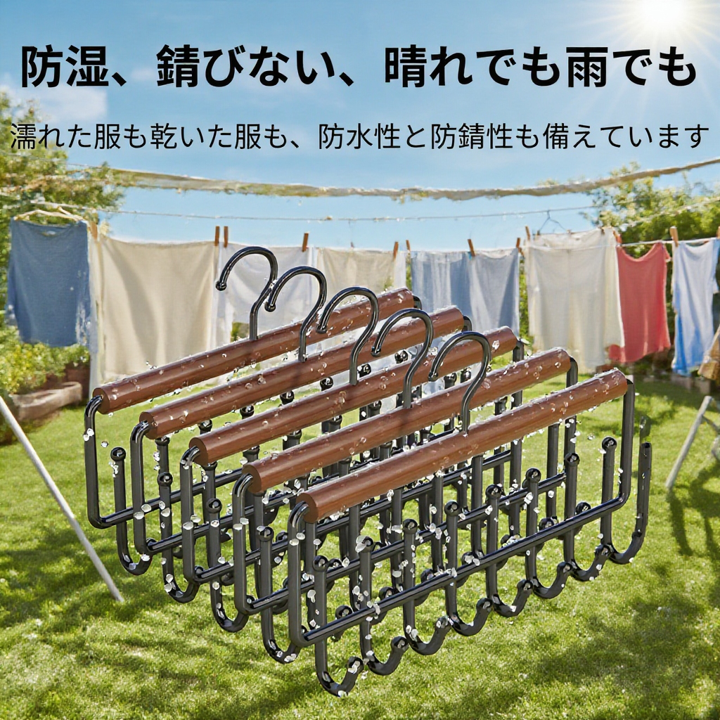 ブナ無垢材多機能ハンガー 16フック付き ネクタイ・ベルト収納