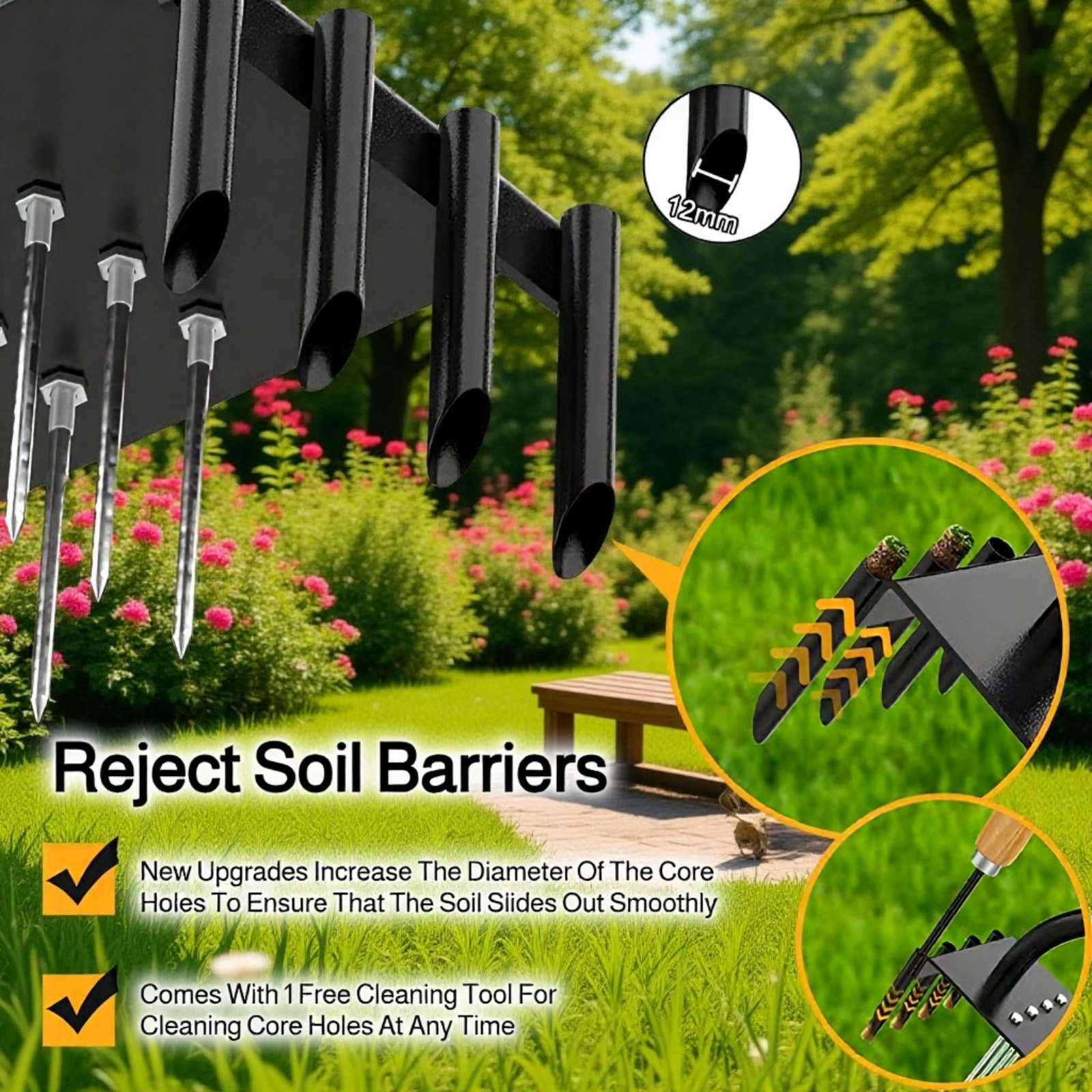 Lawn tiller garden tiller lawn hole punch carbon steel loosening nail handrail lawn hole punch