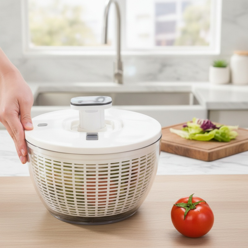 Hilandero Manual de verduras tipo empuje, cesta de drenaje de comida para ensalada de frutas, deshid