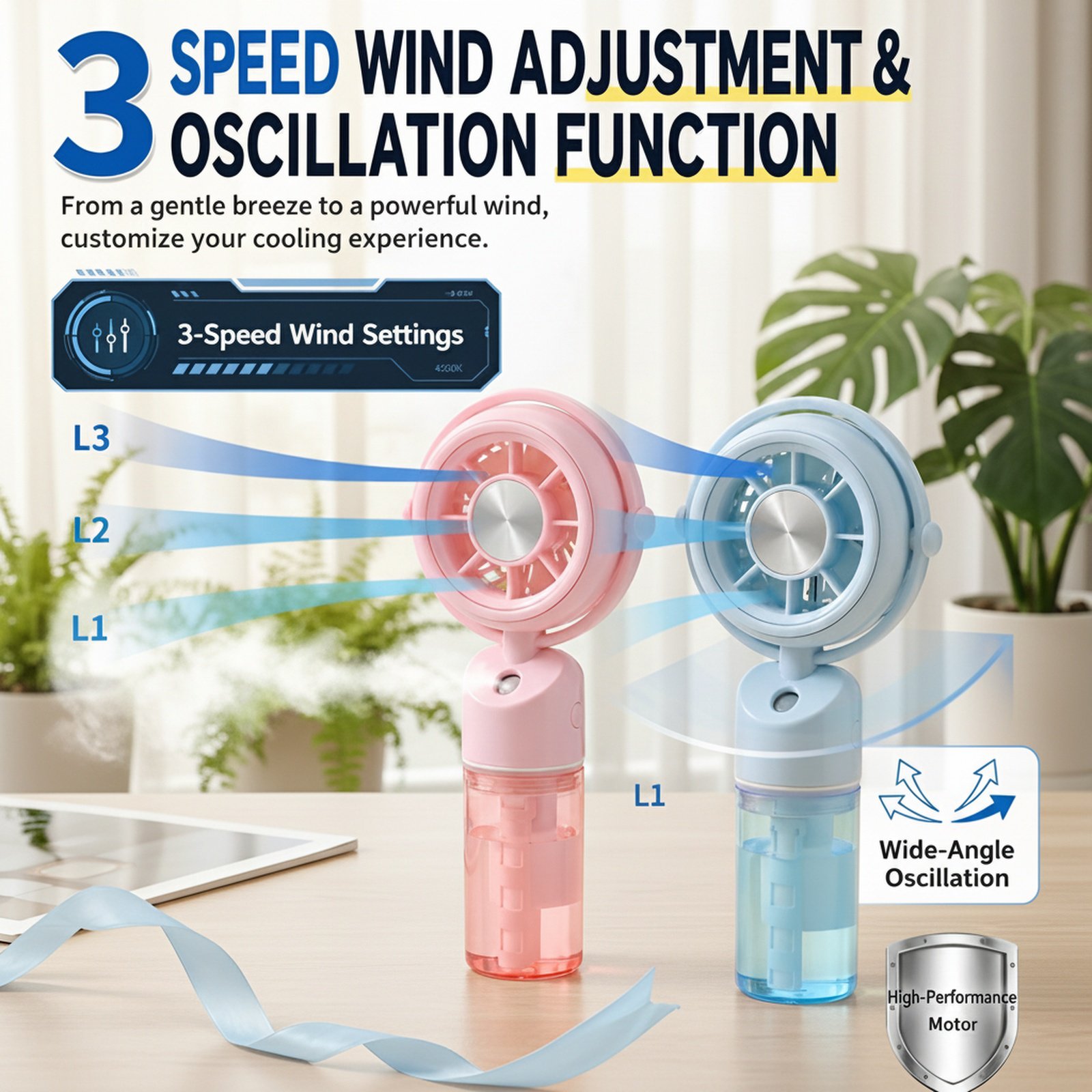 Portable USB Rechargeable Handheld Desktop Mist Fan