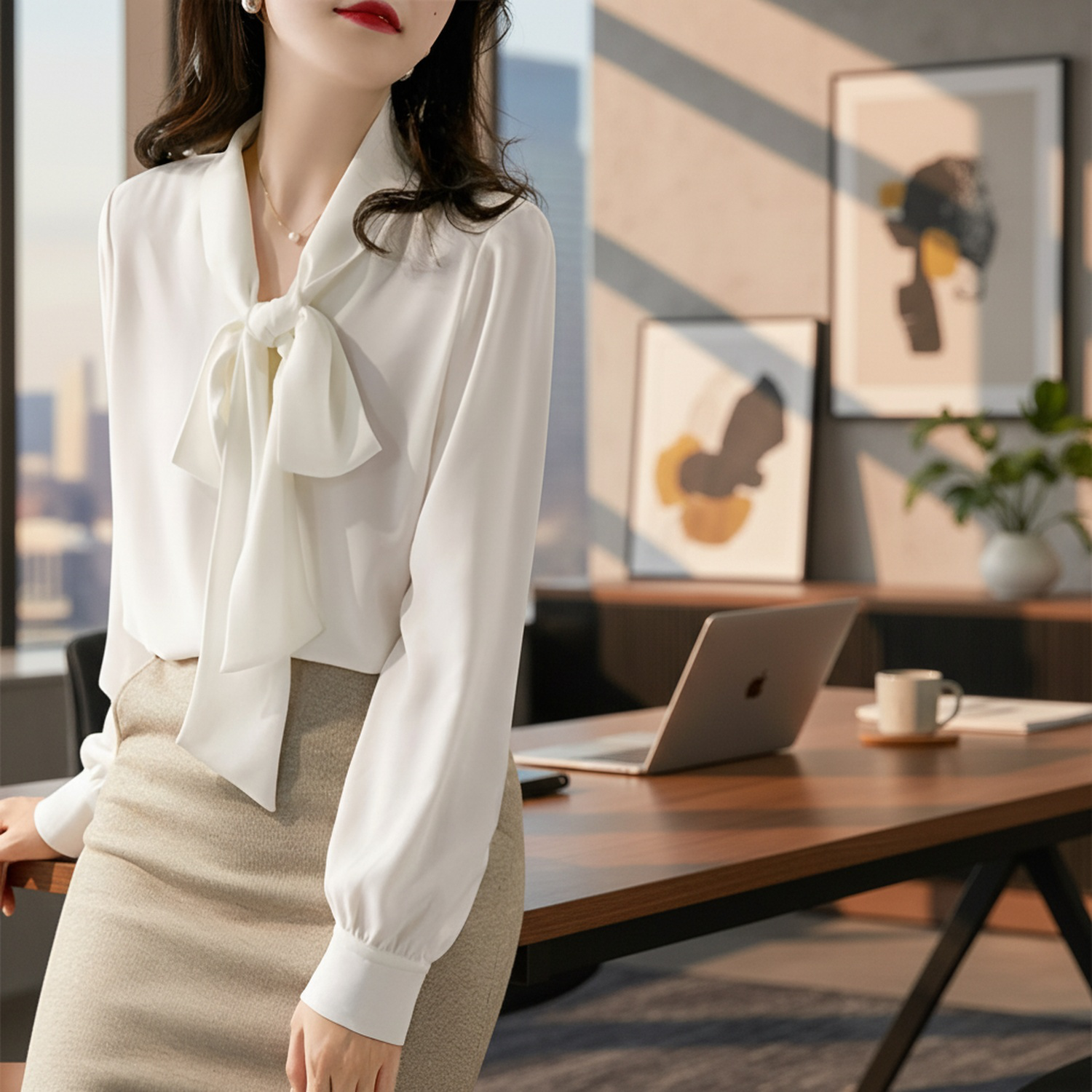 シフォンブラウス（蝶ネクタイ付き）、レディース