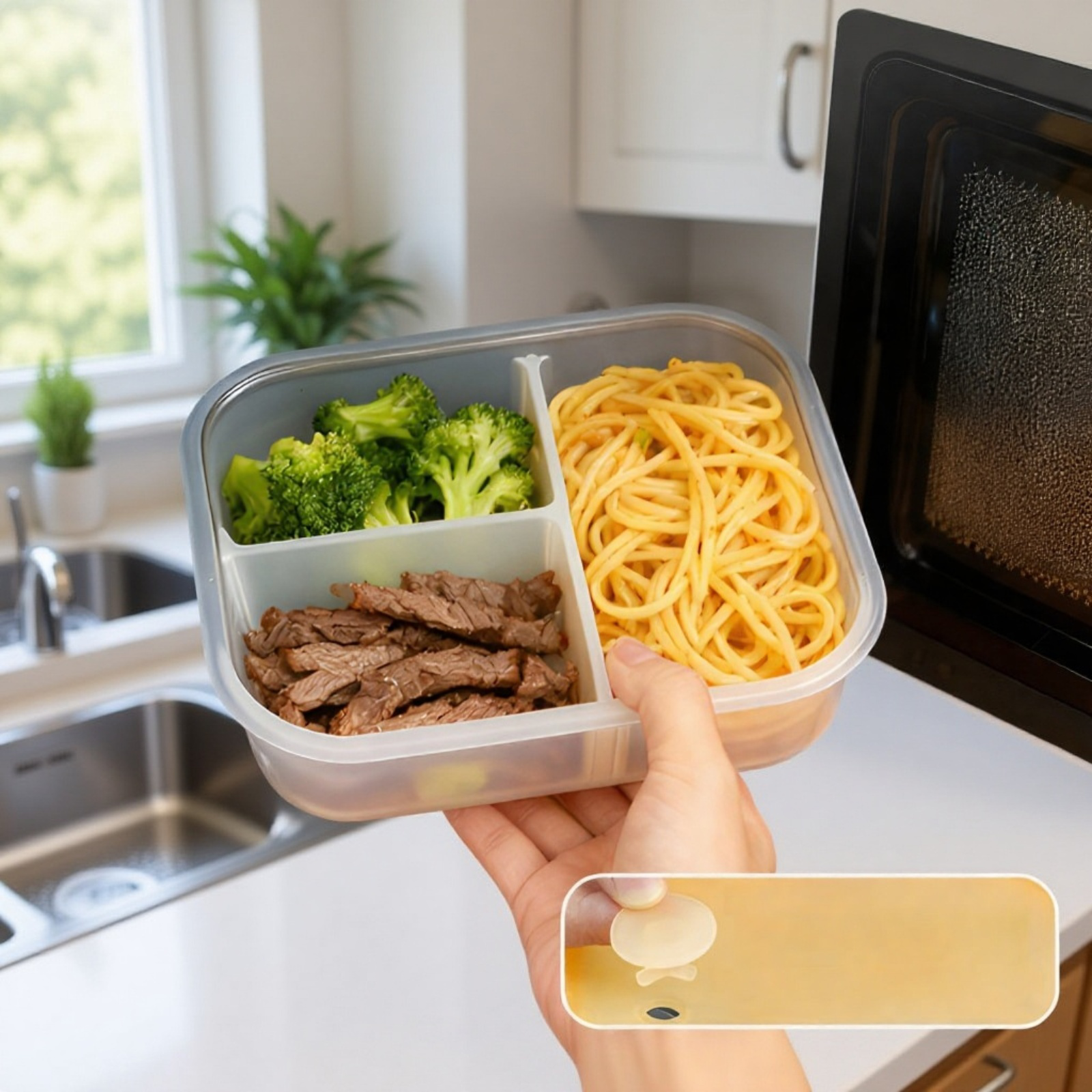 Silikon-Lunchbox mit mehreren Fächern, geeignet für heiße und kalte Speisen
