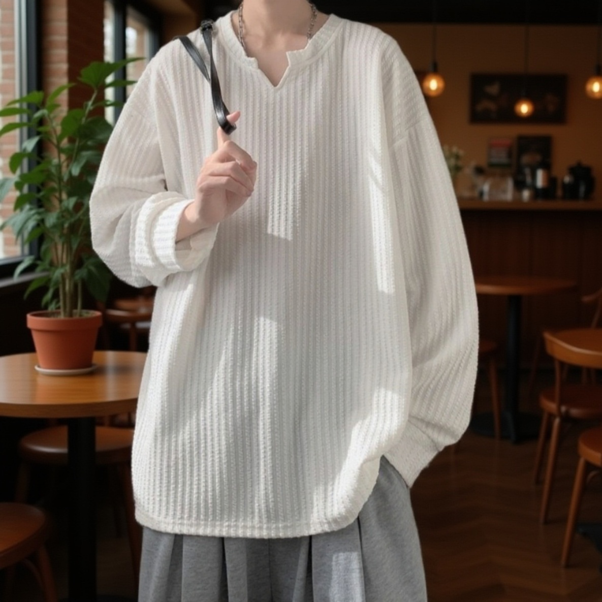 肌感のある長袖Tシャツ メンズ ゆったりインナー ベーシックトップス