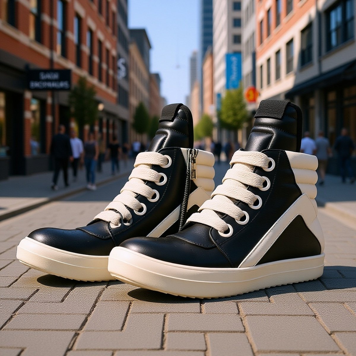 メンズカジュアルスポーツシューズ 厚底ハイカット 太い靴紐スニーカー