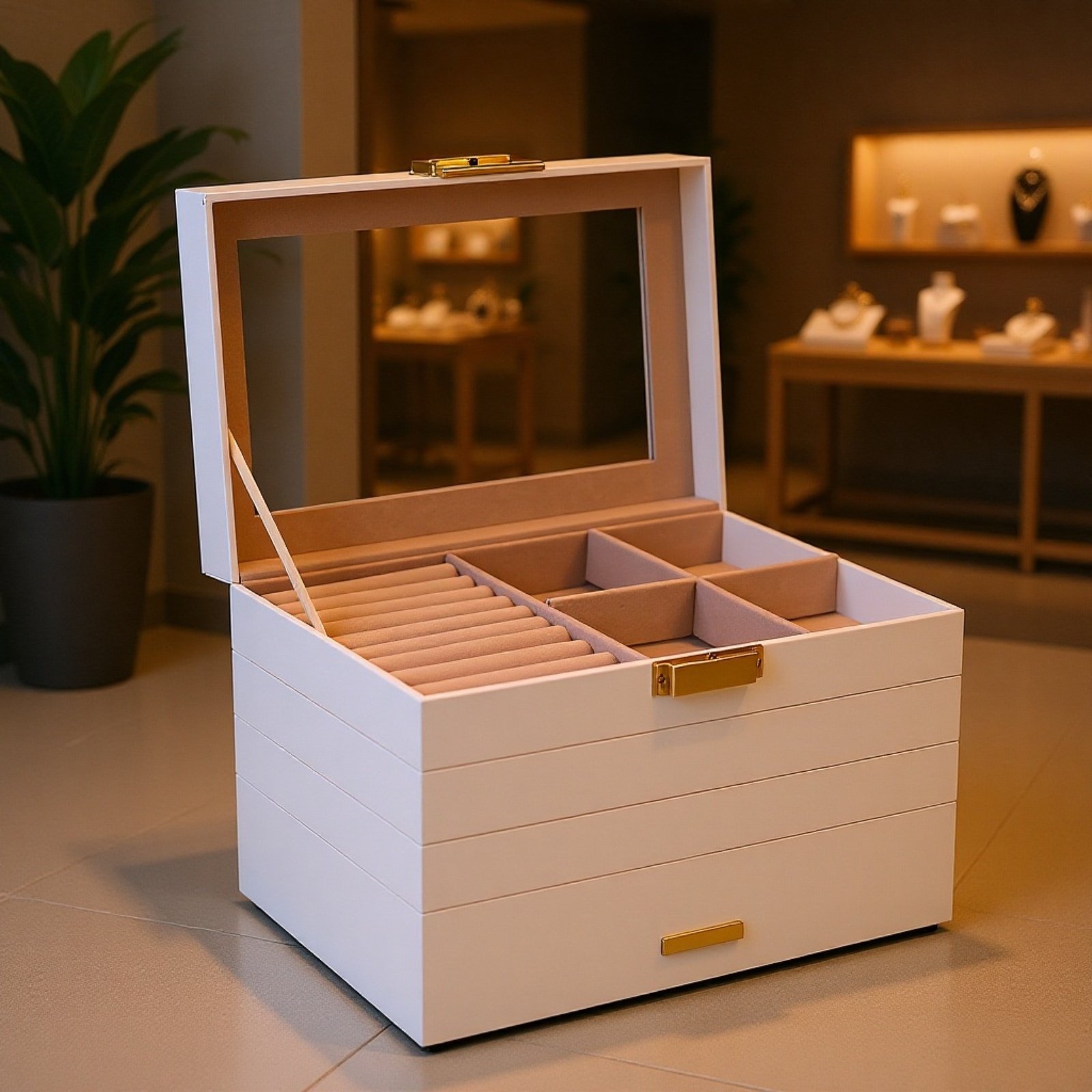 指輪収納用トレイがある宝石箱