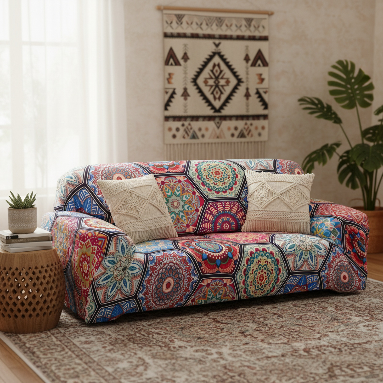 Bohemian Style Stretch Full Cover Sofa Slipcover, Perfect Fit Full Coverage Fabric
