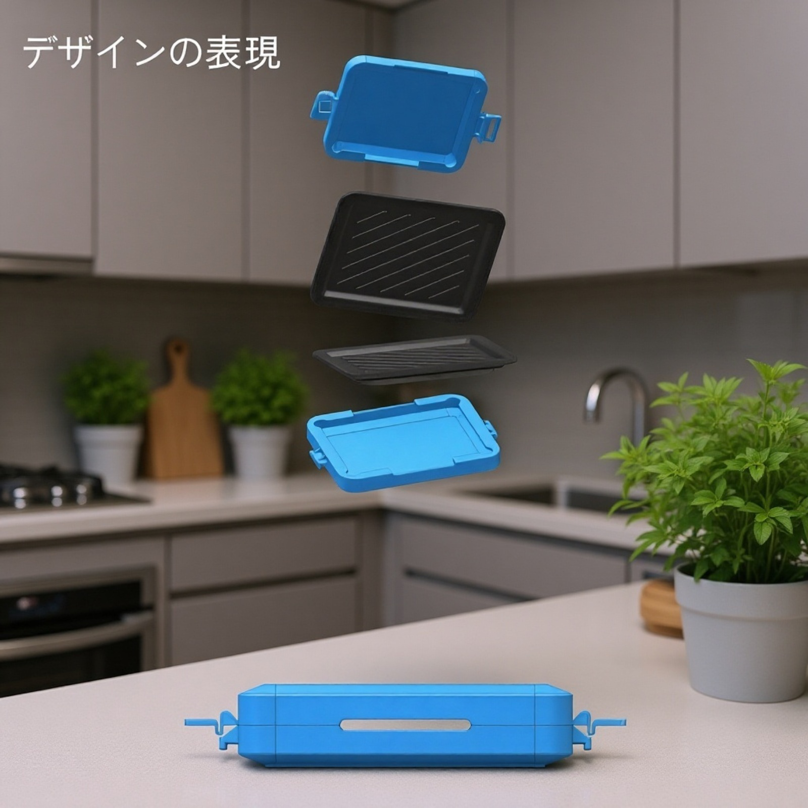 電子レンジ焼きプレートで簡単調理する様子